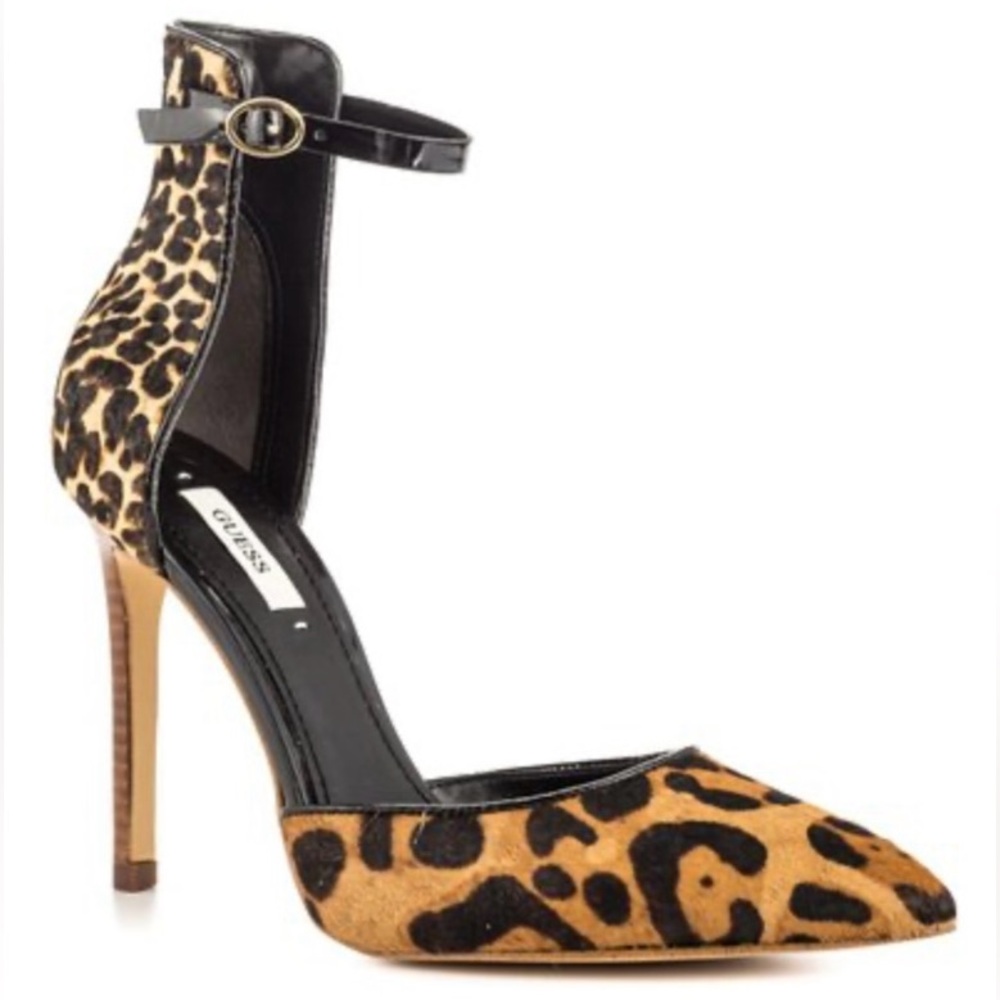 GUESS Leopard Print Black and Tan Heels
